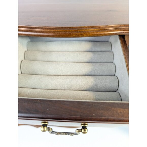 Vintage Large Wood Jewelry Armoire 2 Glass Doors, Mirrors, 4 Drawers Velvet 15" - Picture 11 of 13